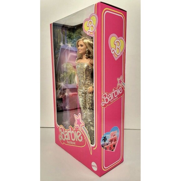 Barbie The Movie Margot Robbie Gold Disco Jumpsuit Doll NEW - Picture 3 of 5